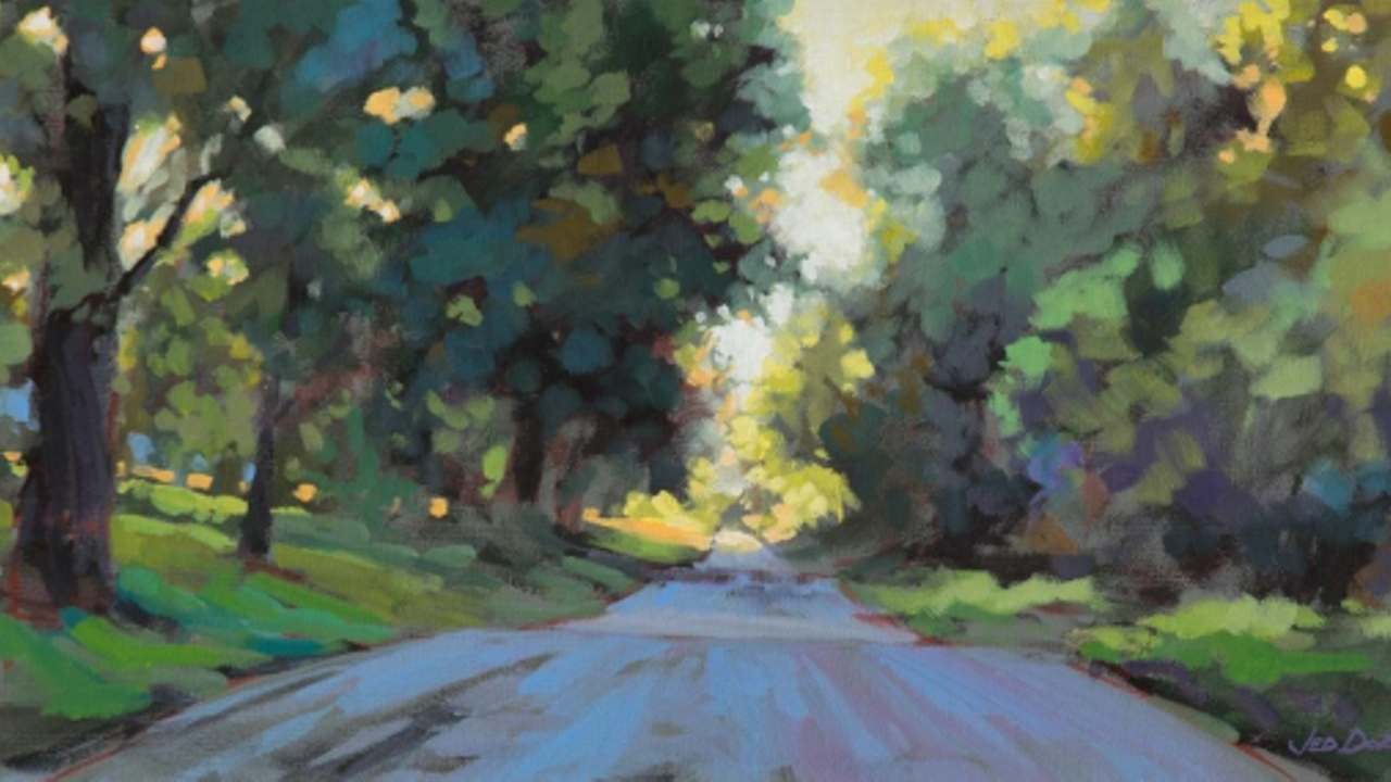 acrylic painting jed dorsey pathway trees forest