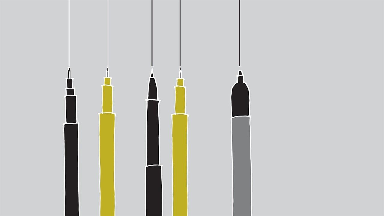 illustrations of pens drawing different line weights