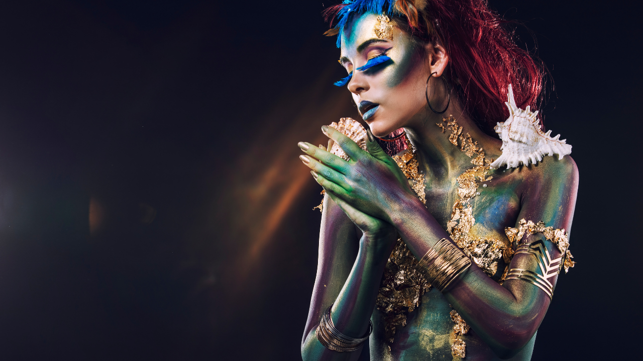 Woman wearing cosmic body art in a fantasy style - Honouring Your Soul & Bringing Your Potent Magic To All You Do - Leanne Juliette
