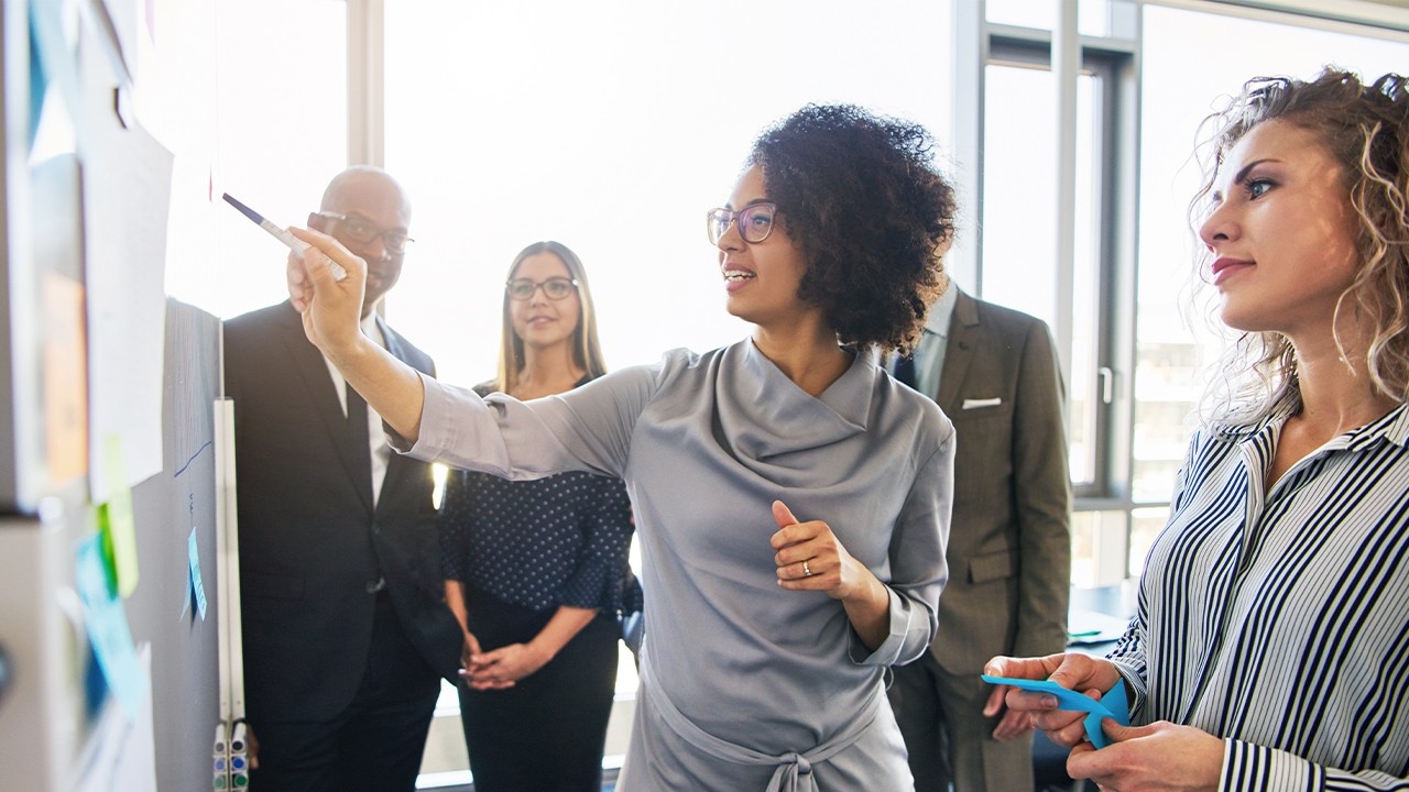 Woman giving work presentation