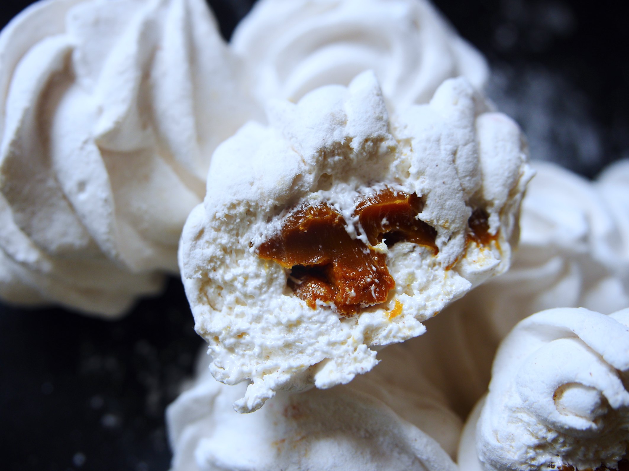 Finished vanilla caramel zephyr dusted with powdered sugar