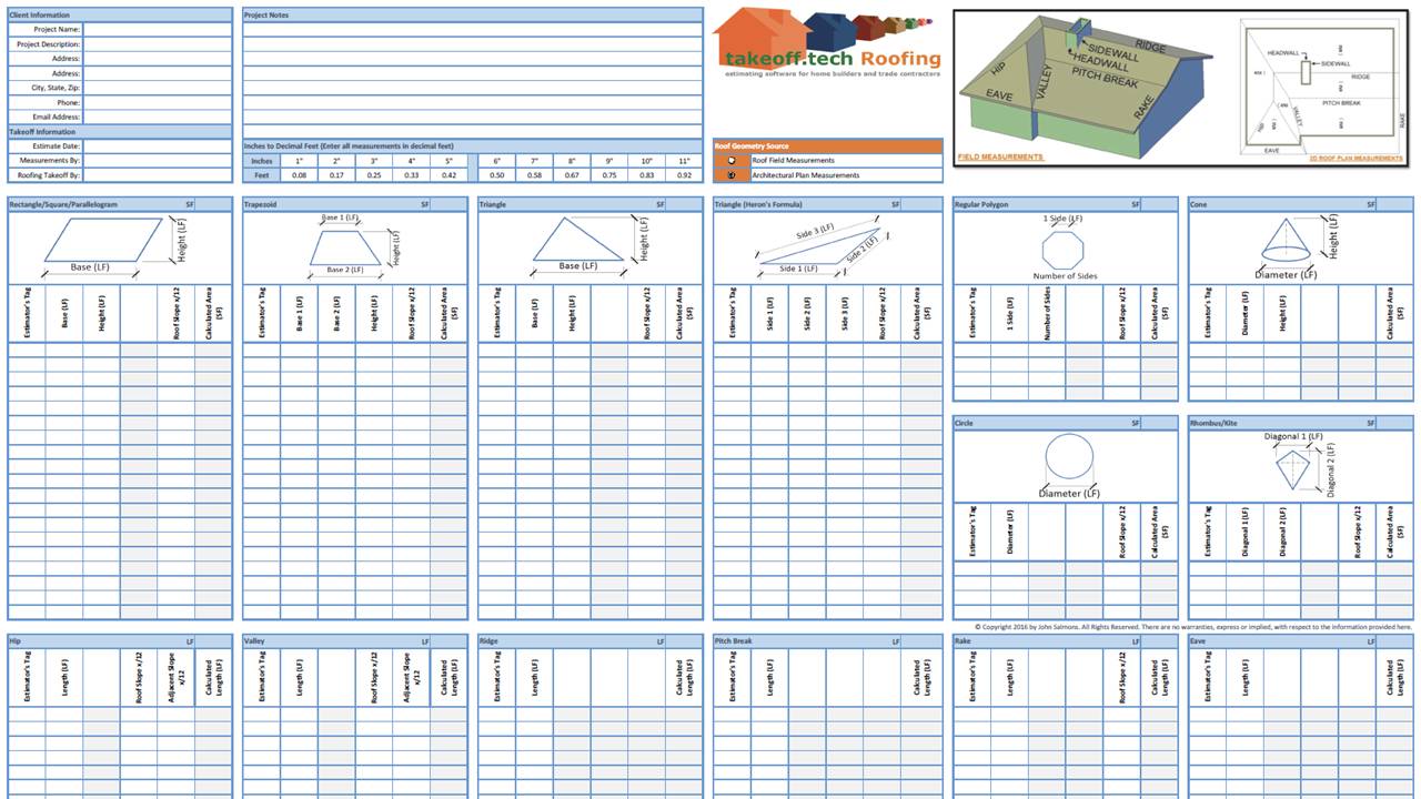 The Shingle Roofing Takeoff Template and Measurement Data-Sheet