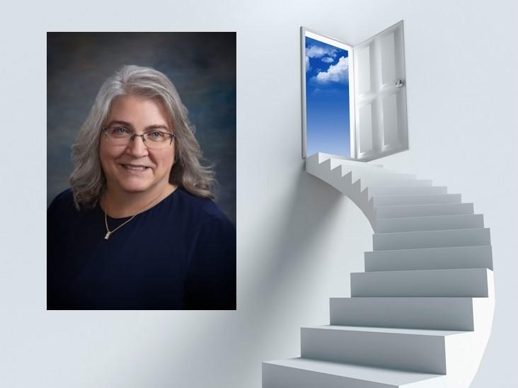 Diana Baldi with stairs to clouds