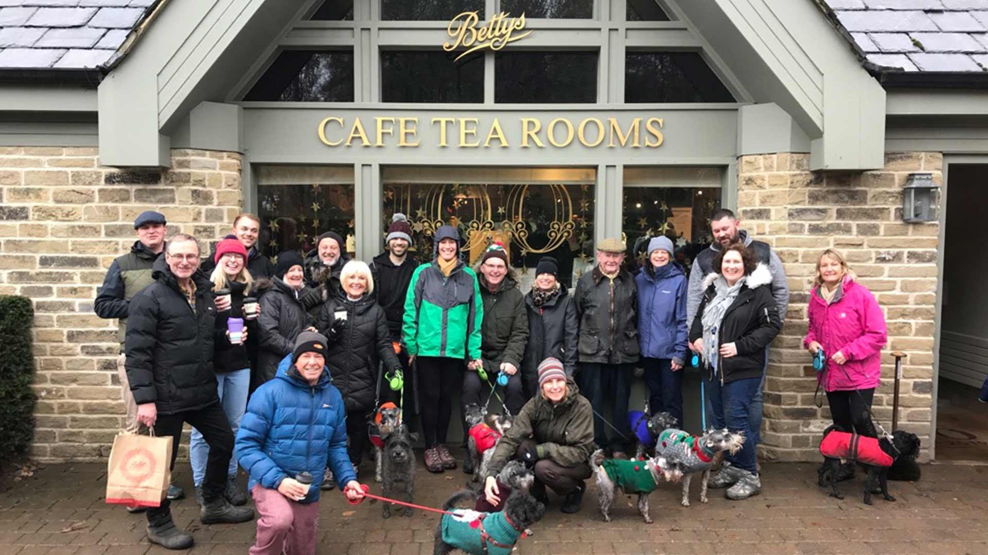 Schnauzer Walking Group outside Bettys Harlow Carr