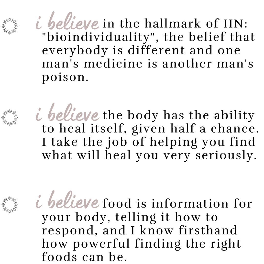 The values and beliefs of a holistic nutritionist.