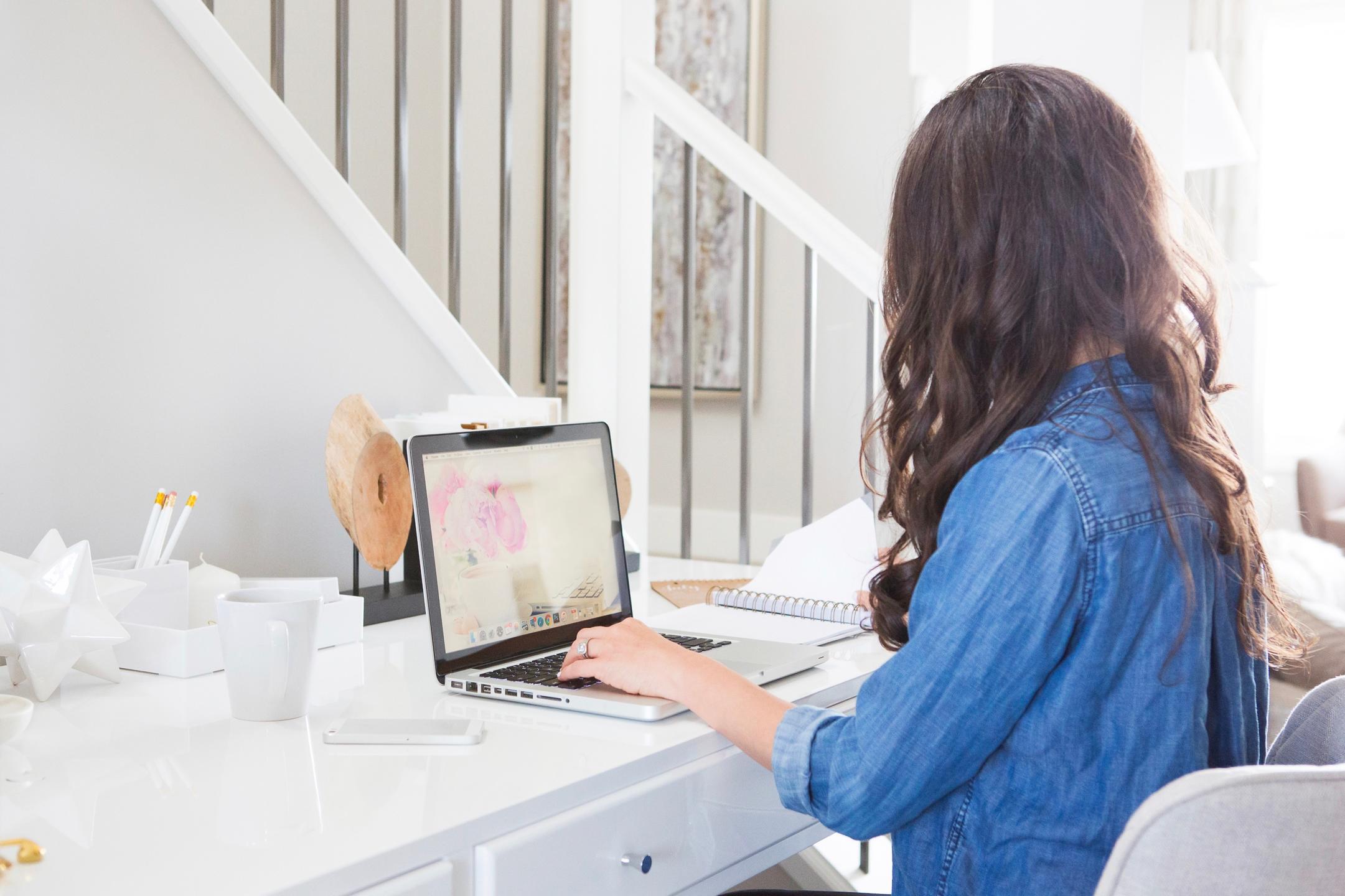 working at computer