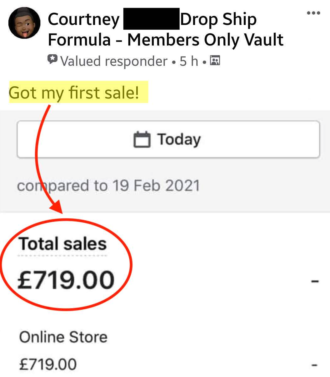Courtneys First Sale Drop Ship Formula