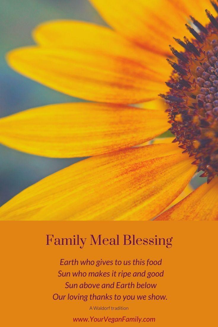 Vegan Family Meal Waldorf blessing Pinterest post with a sunflower