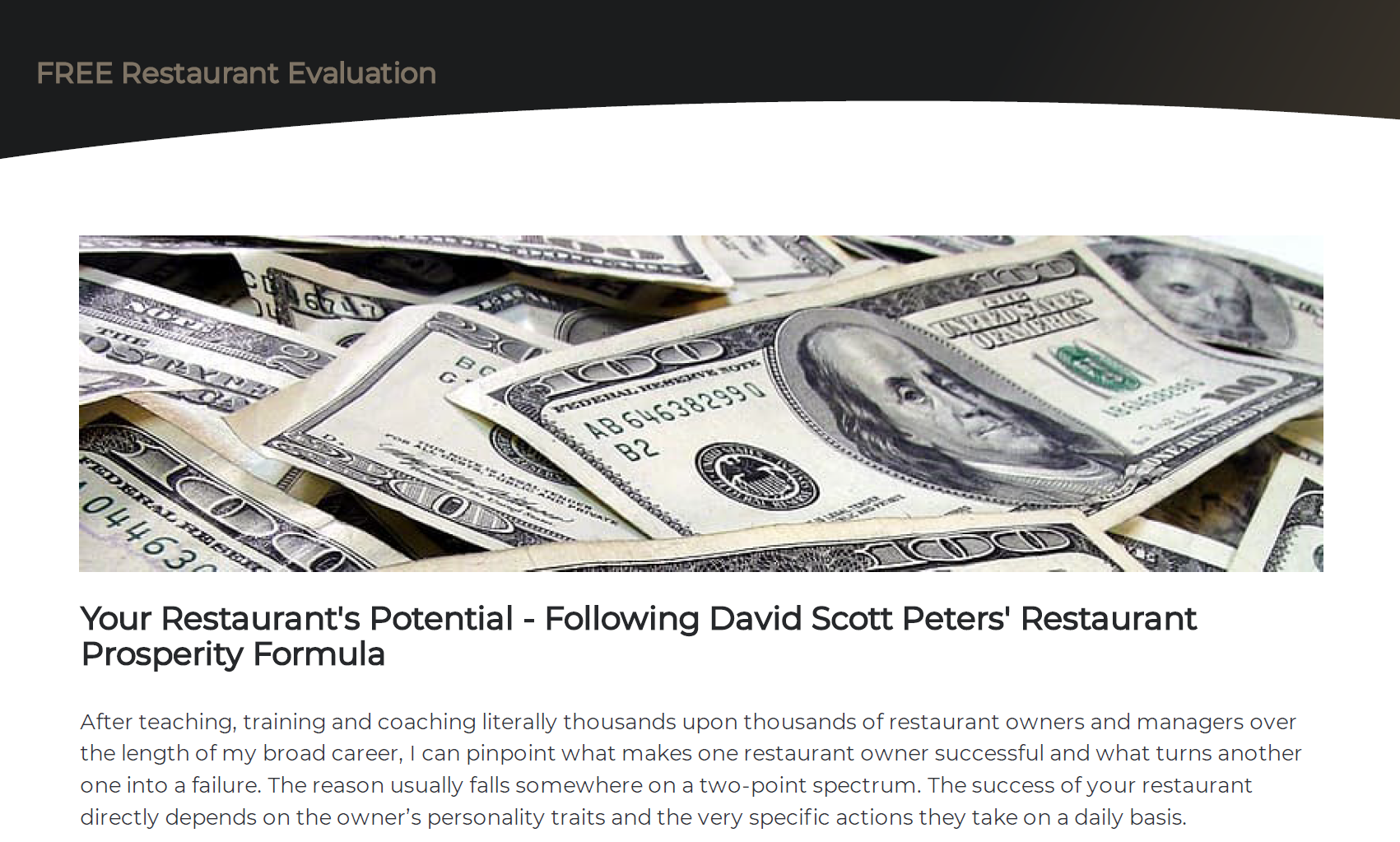 Free Restaurant Evaluation David Scott Peters Restaurant Prosperity Formula