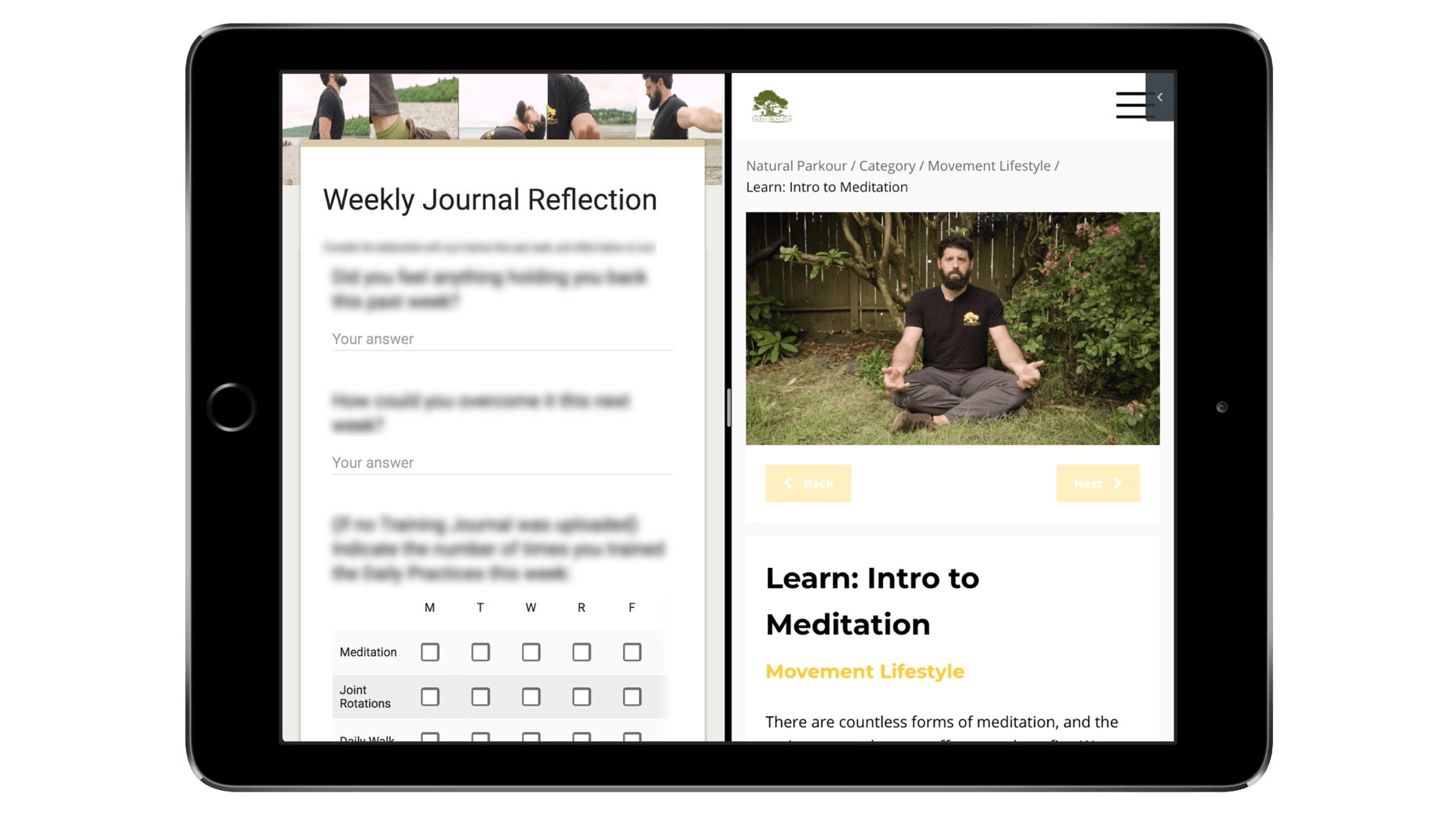 iPad Split Screen meditation - Intro to Natural Parkour