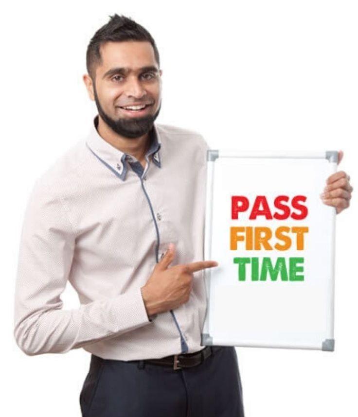 Ehtesham with banner 'Pass First Time' - Best Driving School Leicester