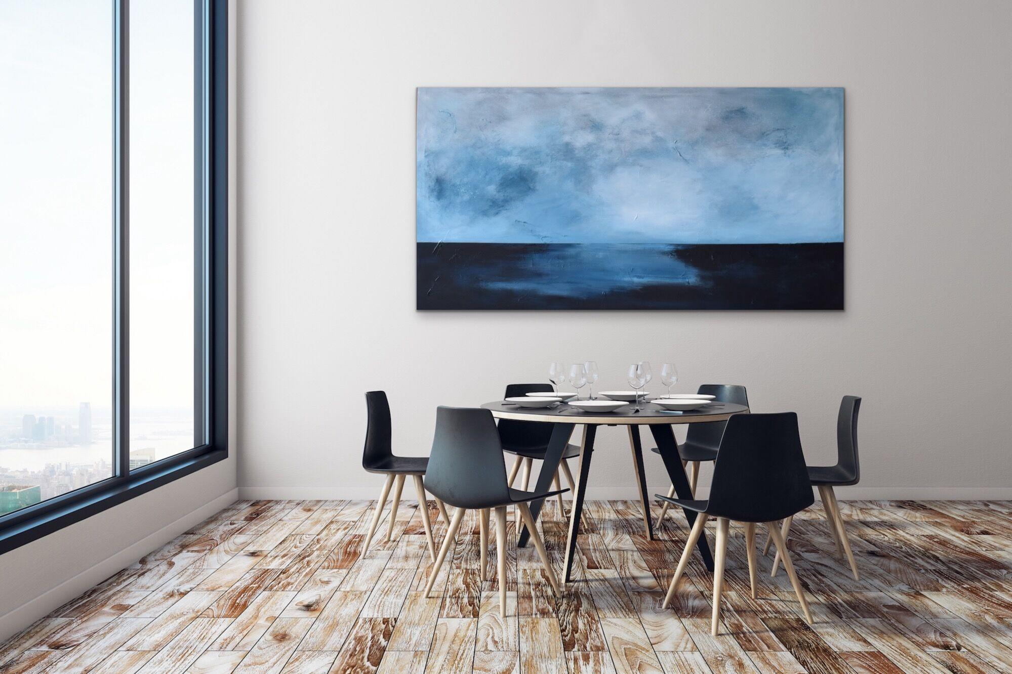 Maleri av horisont, abstrakt kunst på vegg