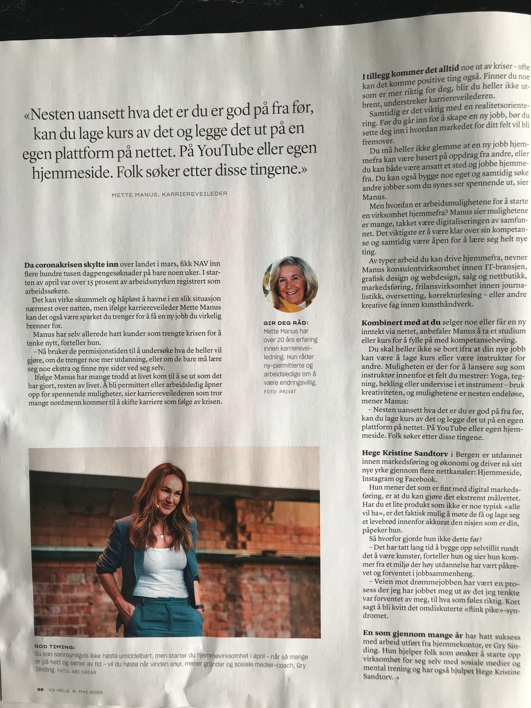 Hege K Sandtorv i VG