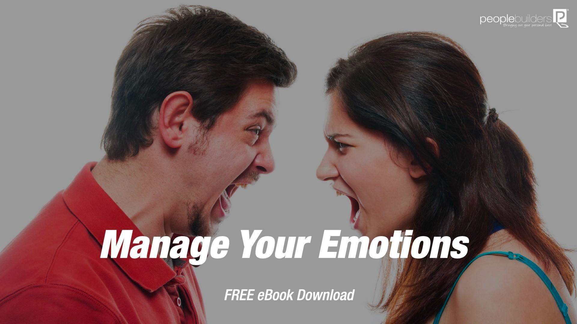 Cover for Manage Your Emotions free Ebook showing a man and woman violently arguing because they cannot manage their emotions.
