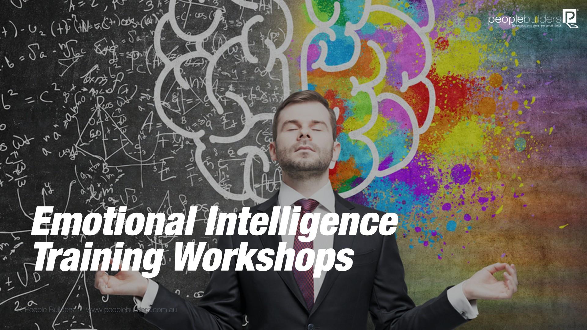 Emotional Intelligence Training Worskhop poster showing Man doing meditation pose with creative and logical brain as background.