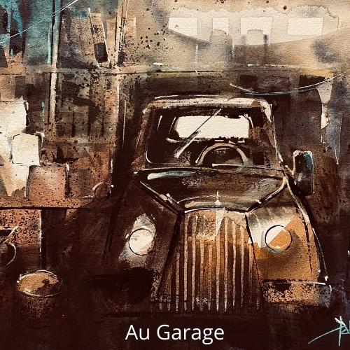 Au garage aquarelle avec Roland Palmaerts
