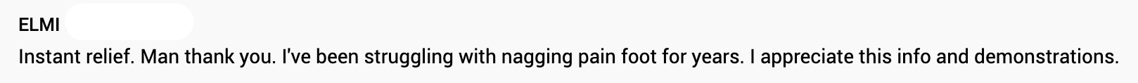 foot pain fix testimonial from elmi