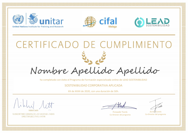 Certificado expedido por Naciones Unidas Blockchain finalización