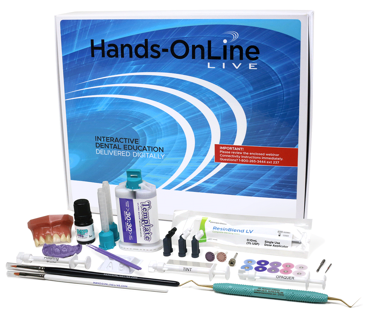 Hands-On technique kit for the Discolored Central Incisor Hands-OnLine LIVE course with Dr. Margeas. Included in tuition.