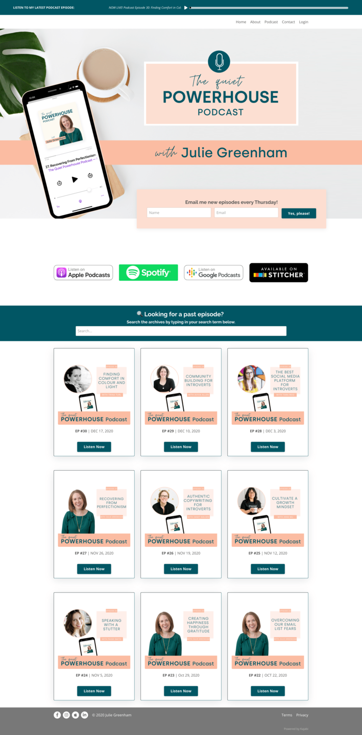 Podcast Page in Kajabi