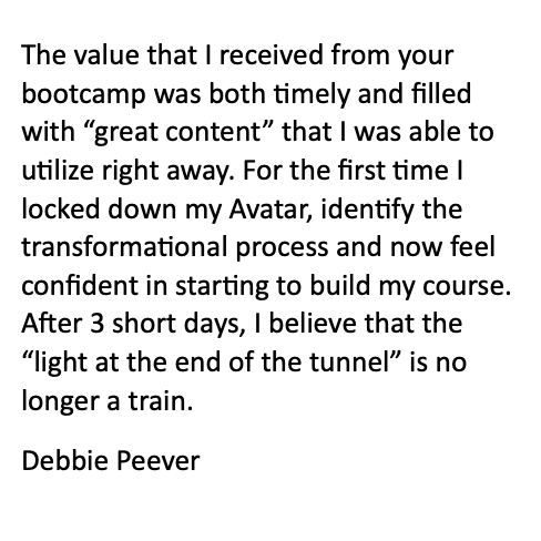 Bootcamp and course creation positive testimonial