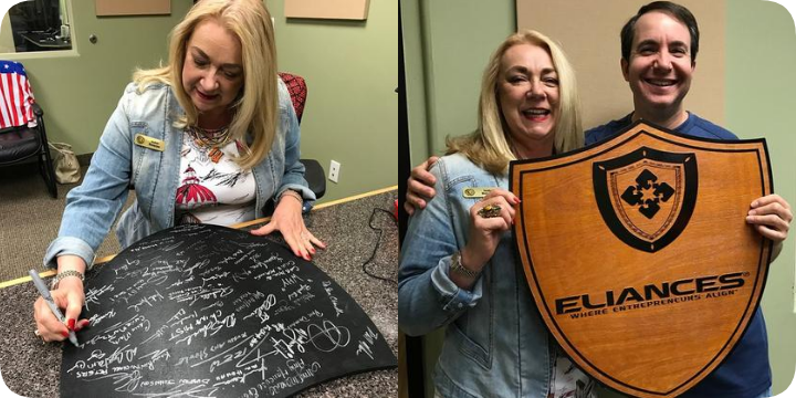 Eliances Heroes Podcast Isabel signing plaque