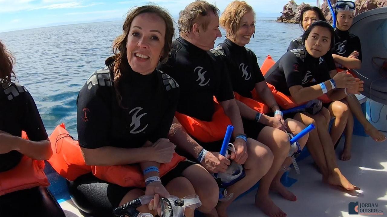 Julie on the boat after snorkeling