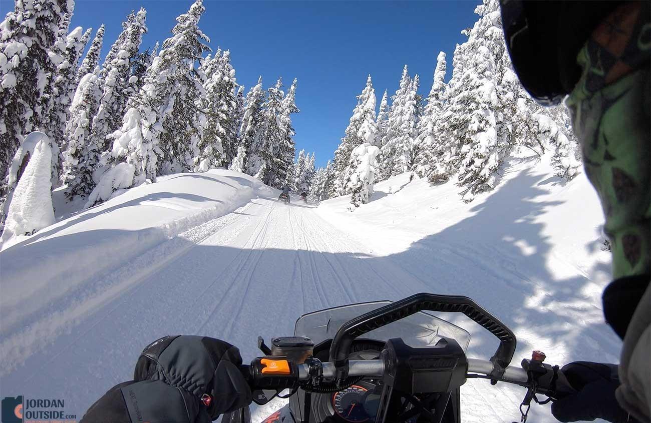 Snowmobiling up Mt Two Top
