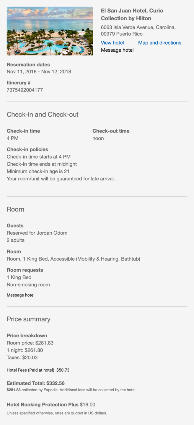 El San Juan Hotel Receipt