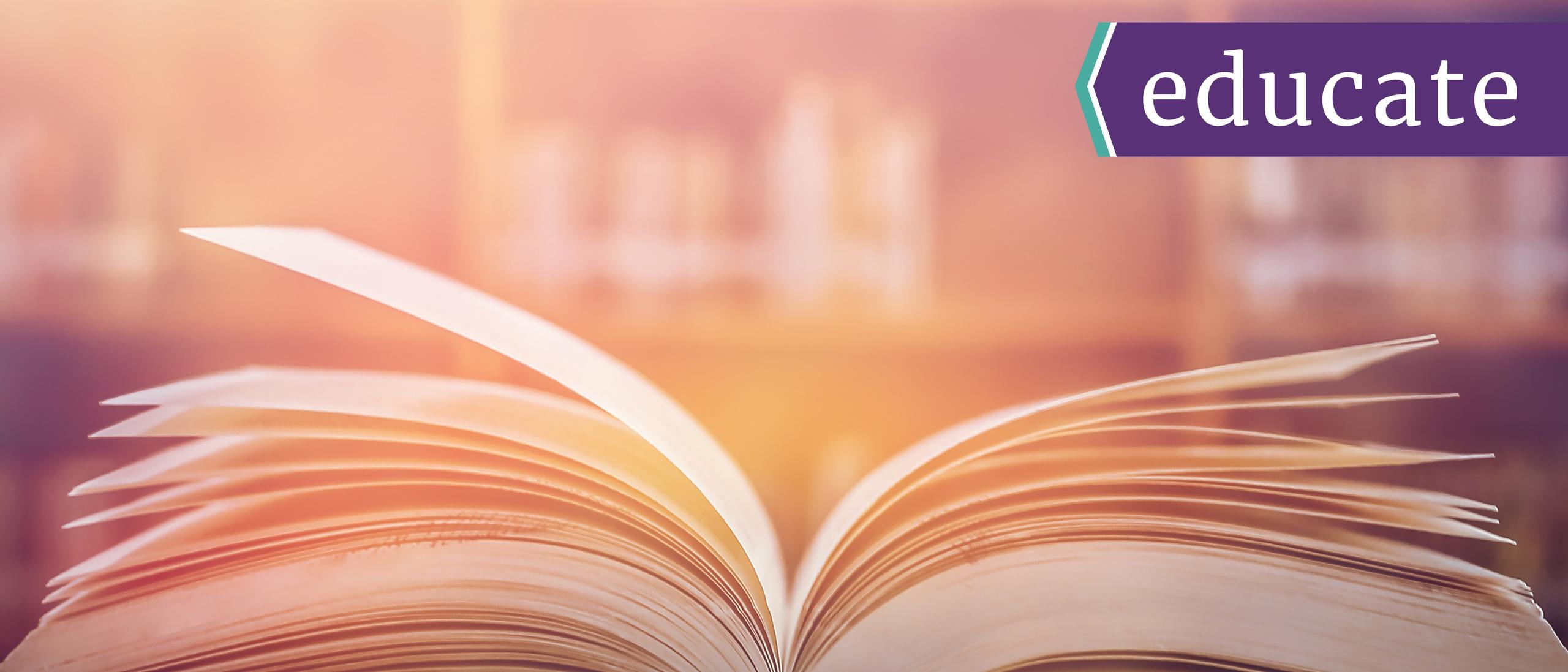 open book with the word educate