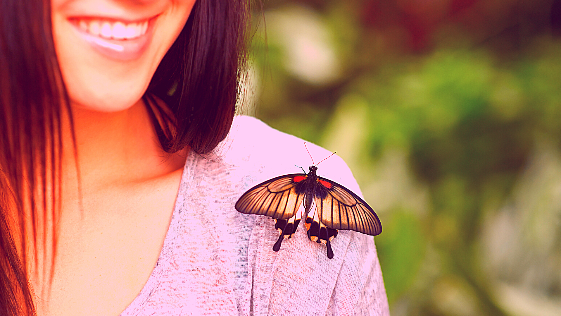 Butterfly on shoulder