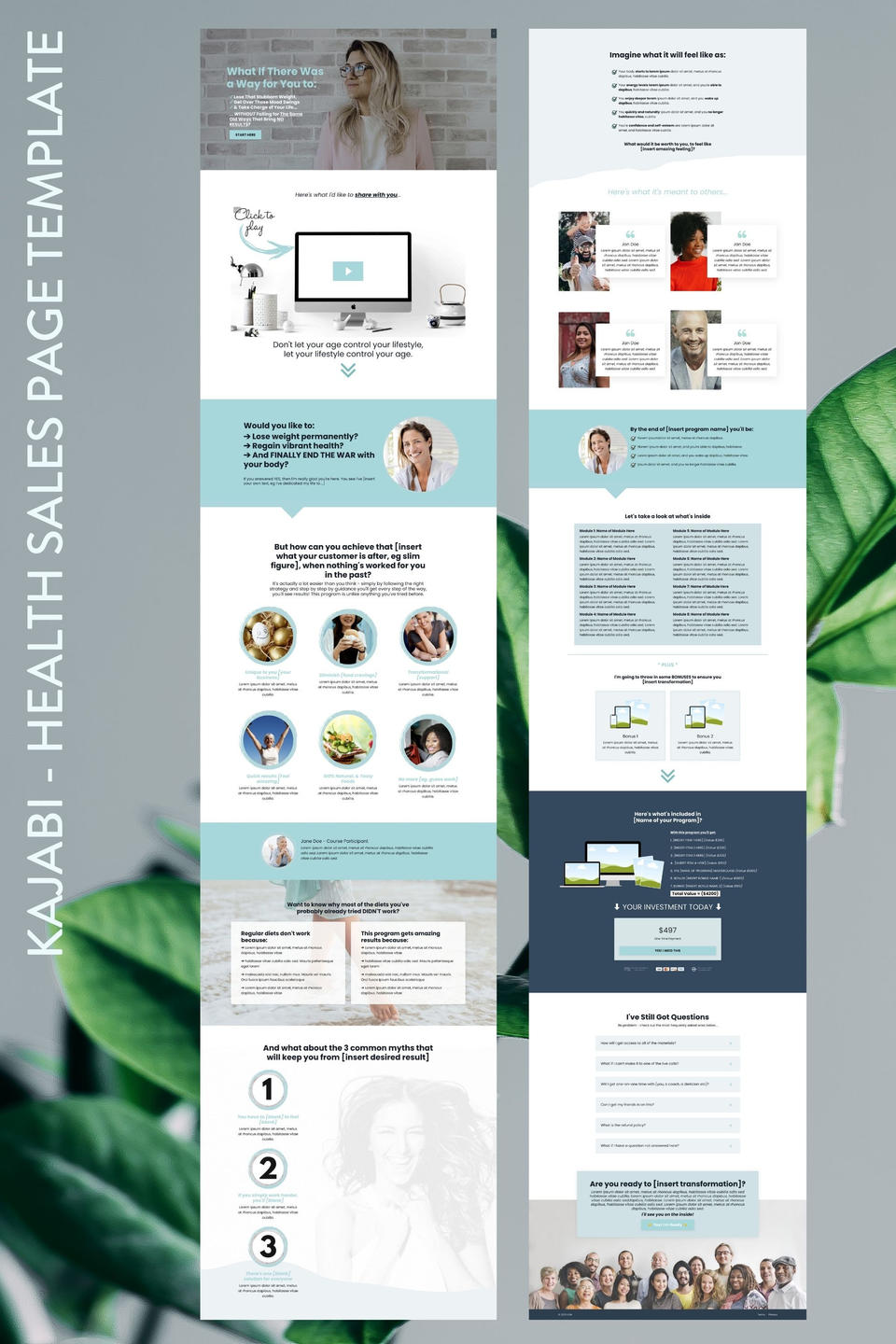 Kajabi sales landing page template for health industry