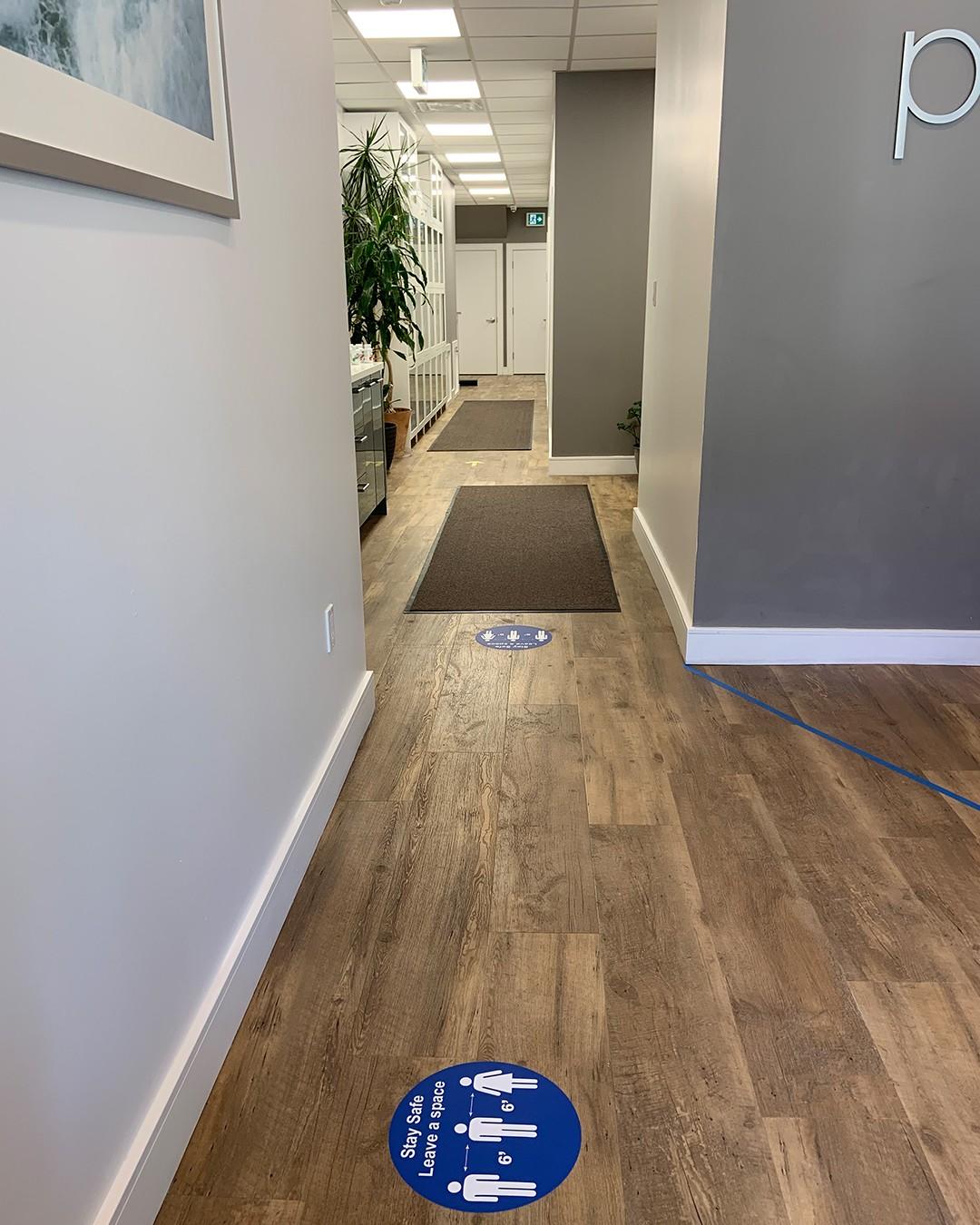 social distancing decals on floor