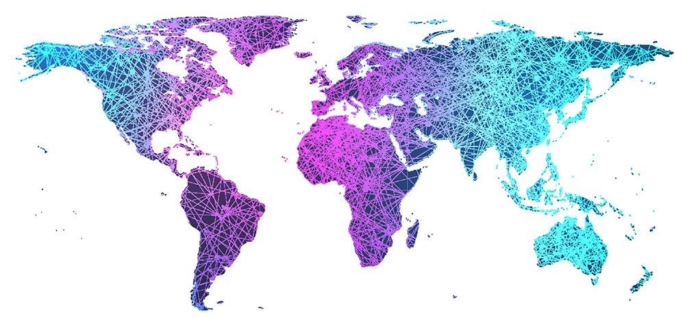 World Map Pink Purple Gradient