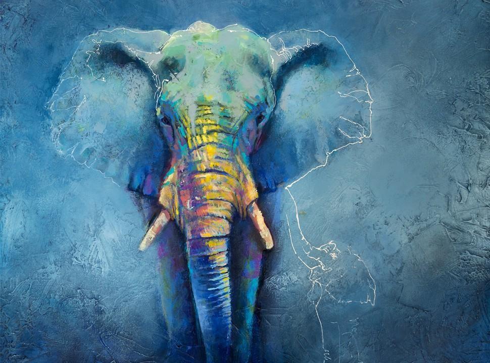 Mother and baby elephant painting