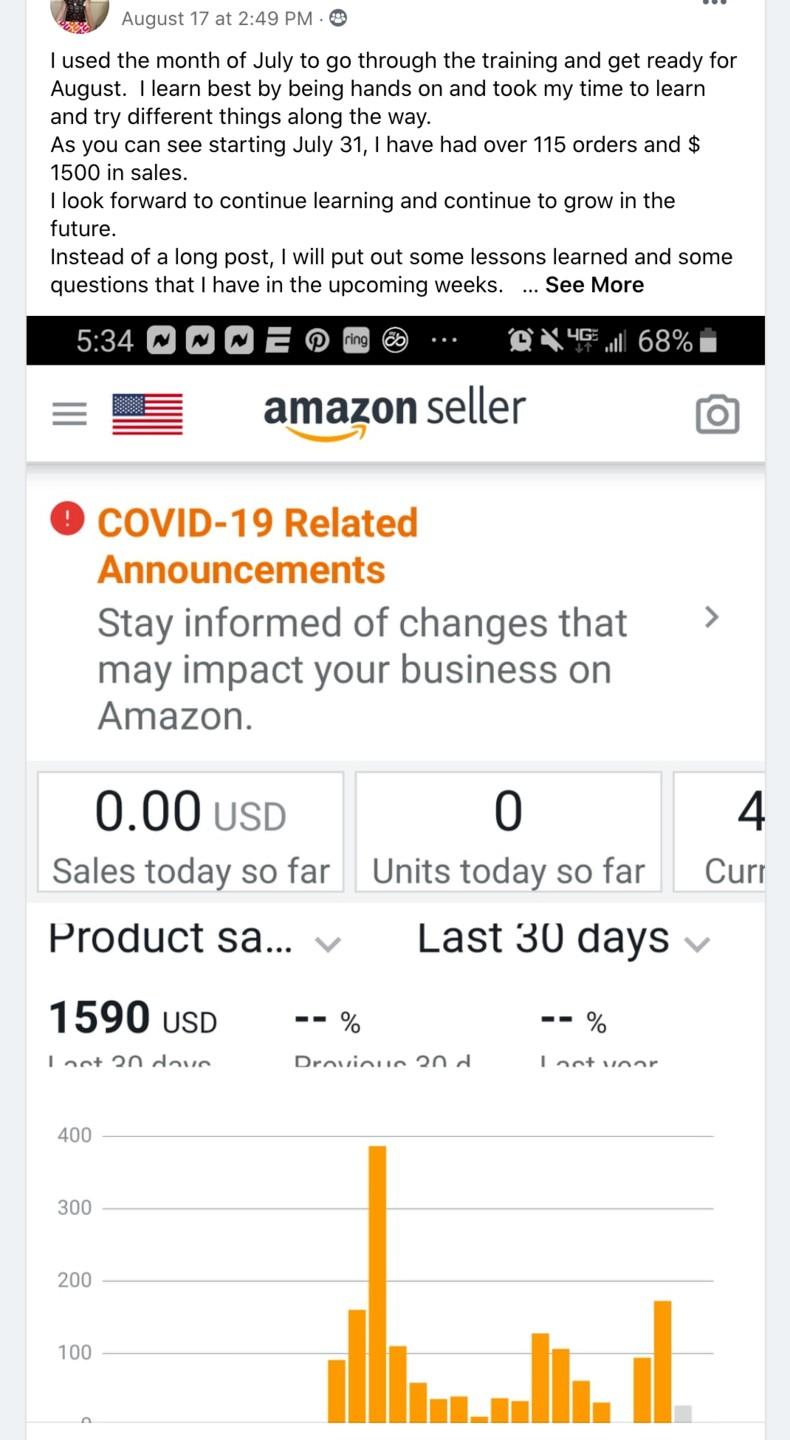 Amazon seller success story 1500 in sales in 1 month