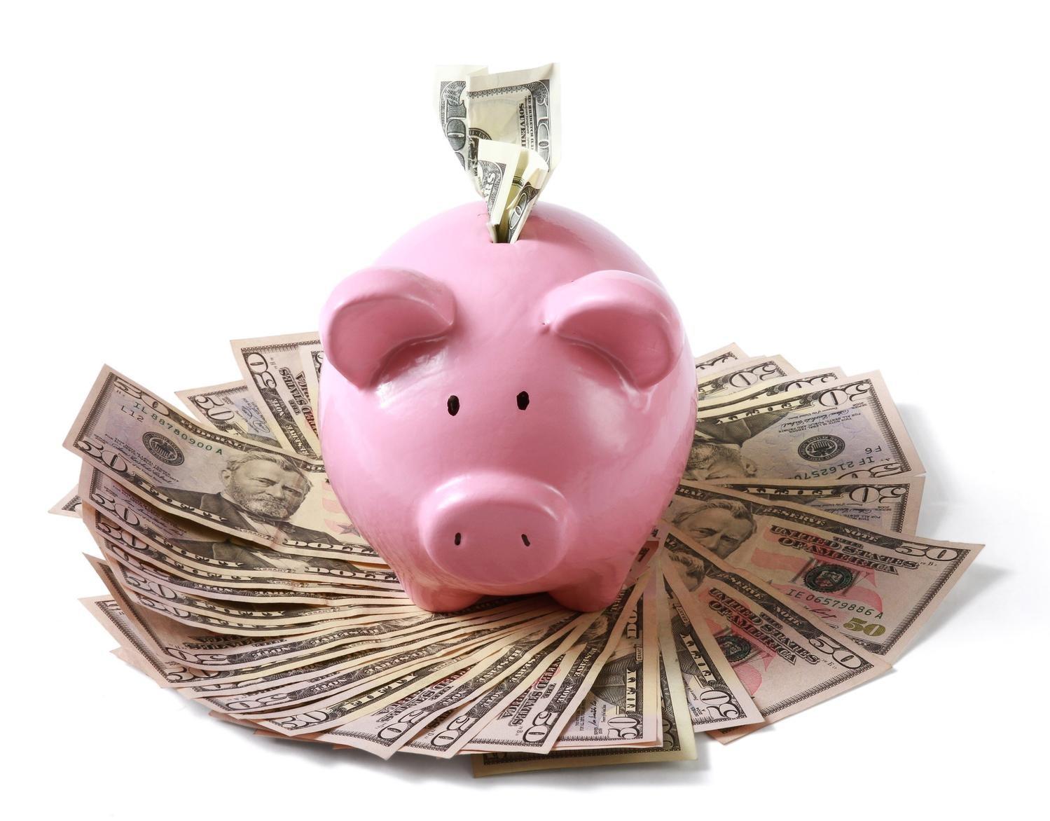 Piggy Bank overflowing with Money