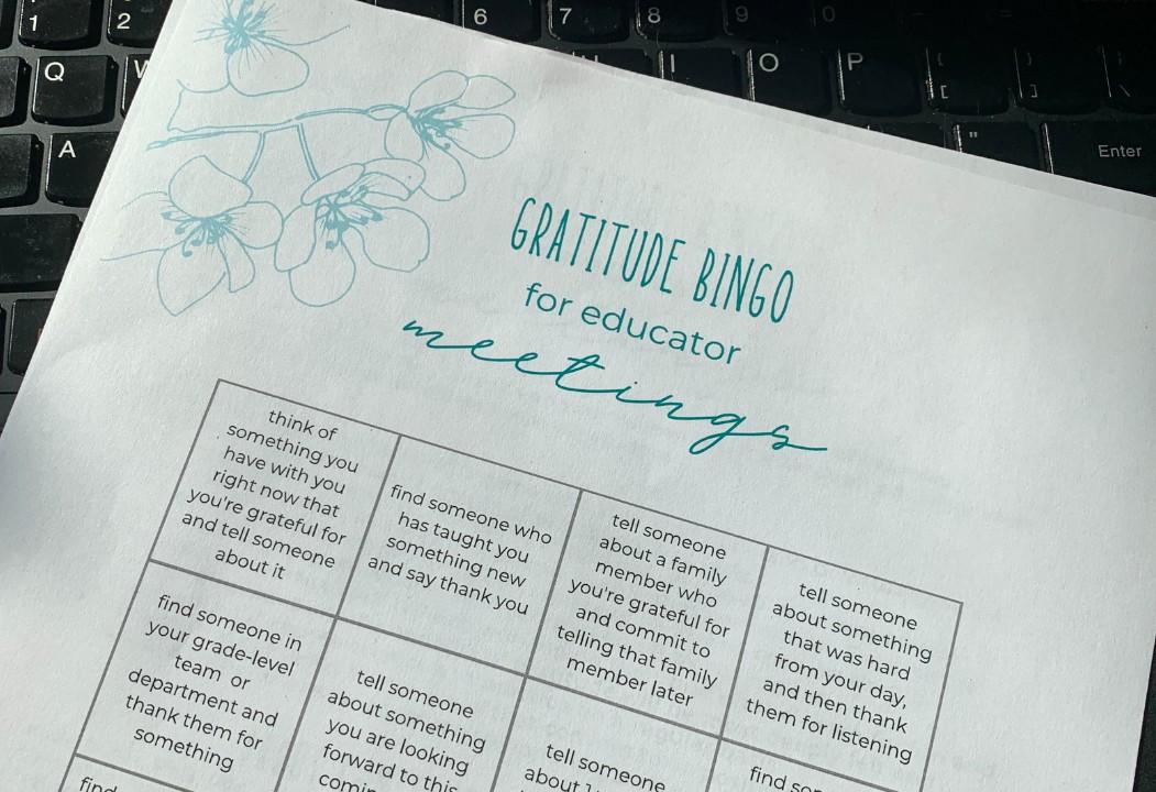 Gratitude Bingo for Educator Meetings
