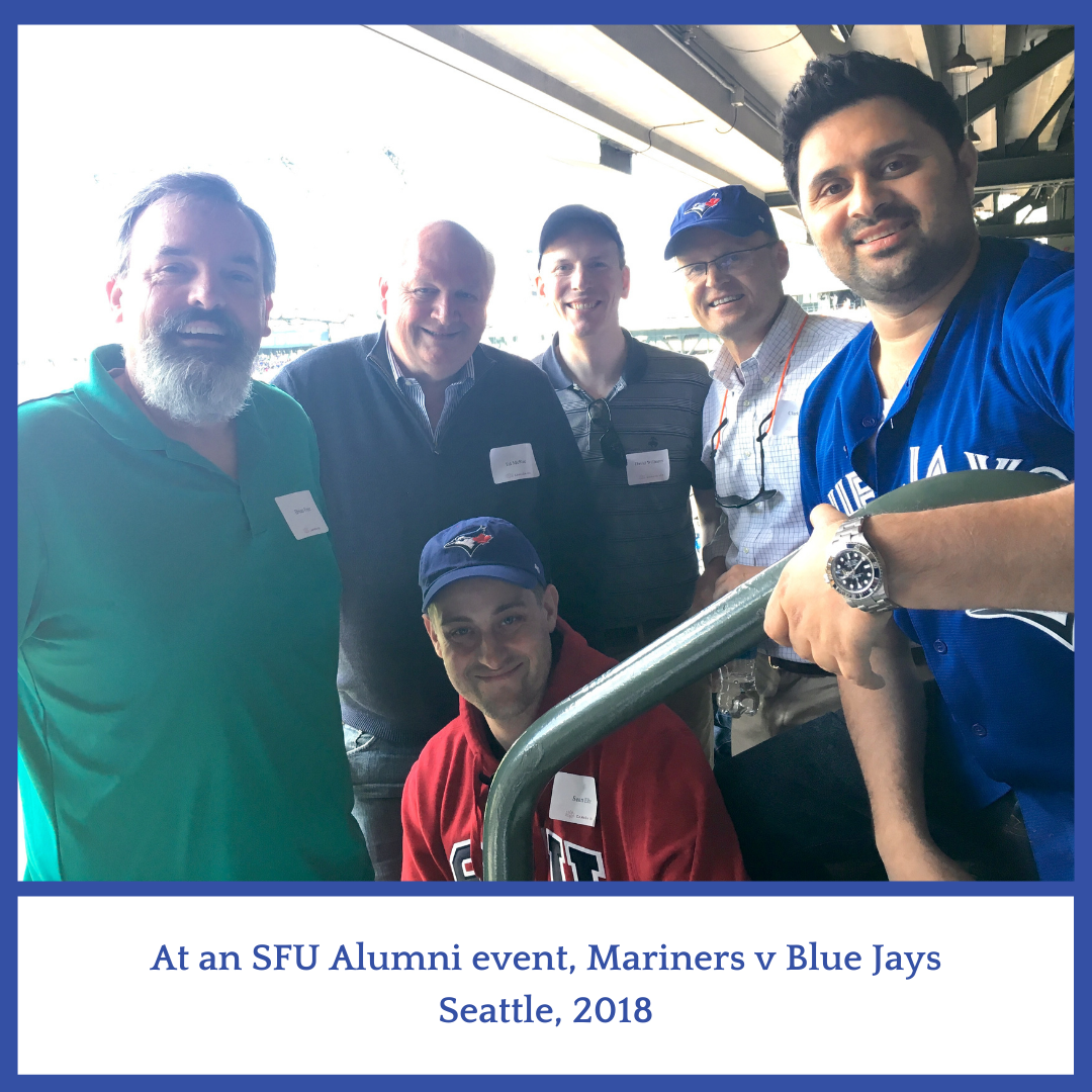 Group of 6 men at a baseball game, Seattle