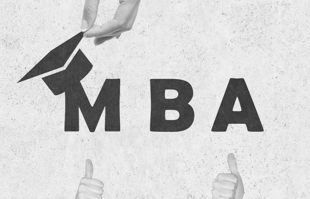 M B A letters with academic cap