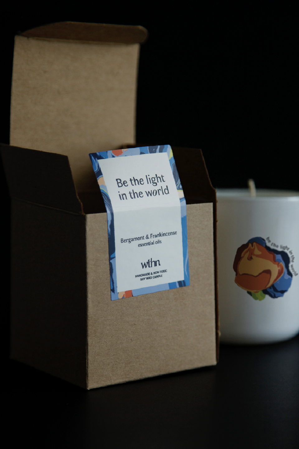 wthn label candle design custom be the light in the world