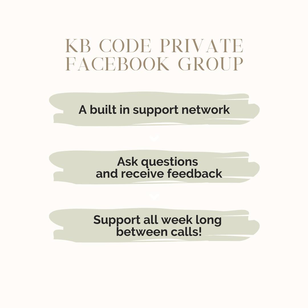 The KB Code wellness program includes a private facebook group.