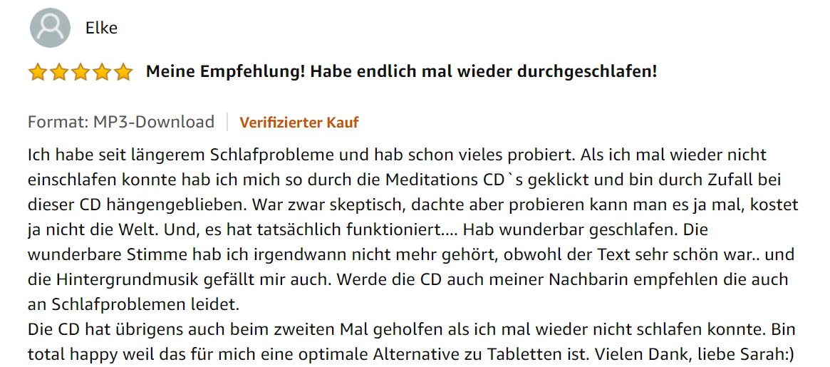 Feedback fuer Sarah Meditations-CD