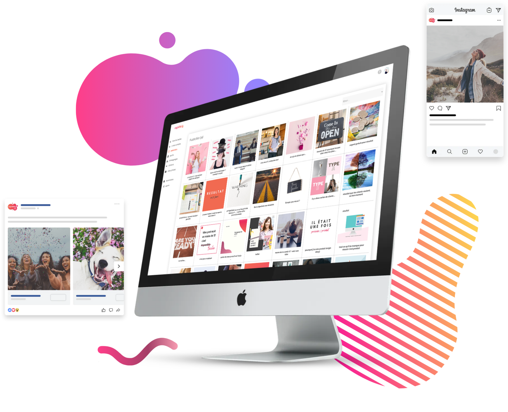 écran d'ordinateur avec modèles de textes publicitaires de rapide.ly