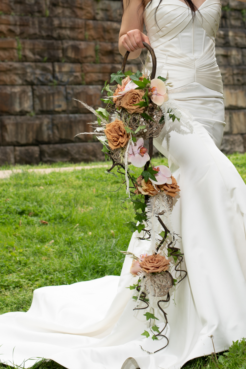 Contemporary cascading wedding bouquet chocolate cream modern bride designed by Viva La Flora Designs Anahit Hakobyan wedding florist Maryland Washington DC Virginia
