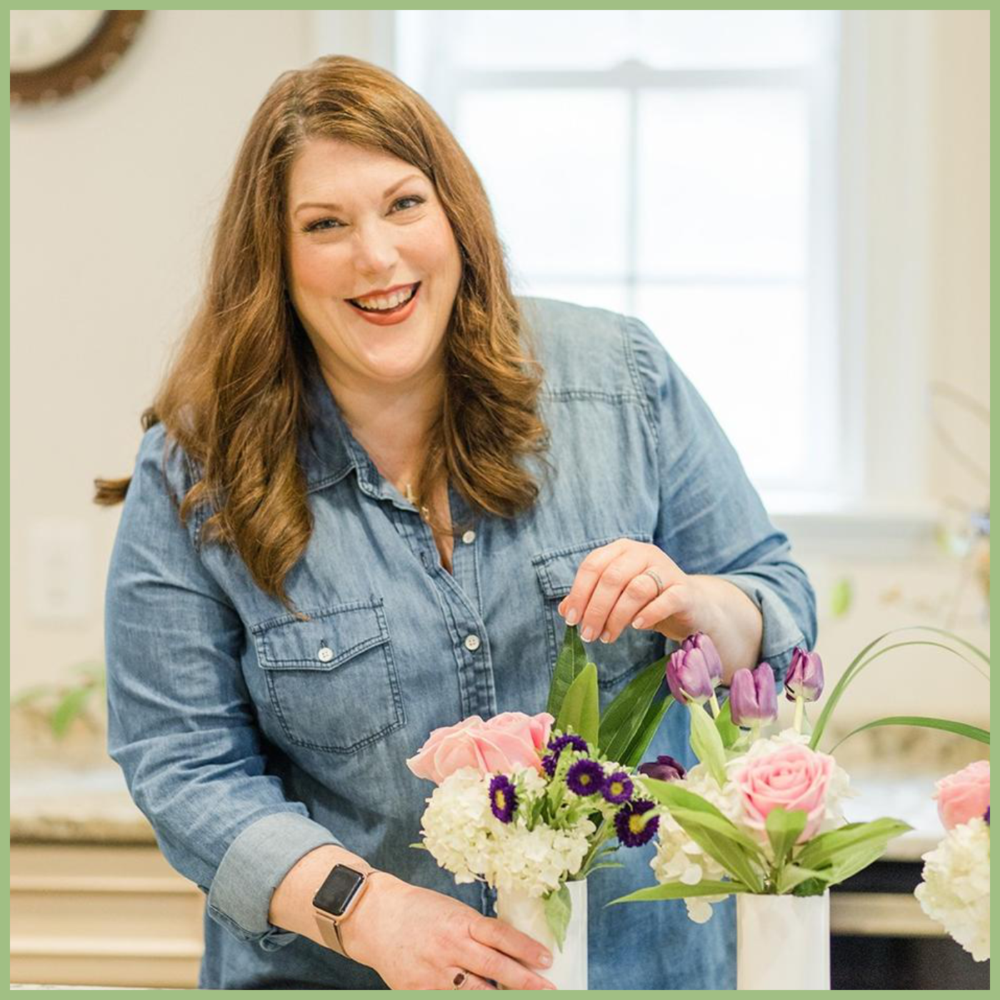 girl smiling and designing flowers Viva La Flora Live Podcast