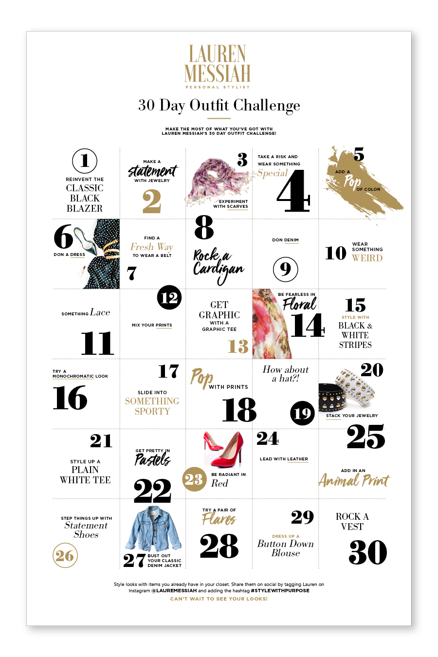 Lauren Messiah The Style Solution 30 Days To Your Signature The 30 Day Outfit Calendar Is Loaded With Prompts To Help You Make Most Of What S Already Hanging In Your Closet